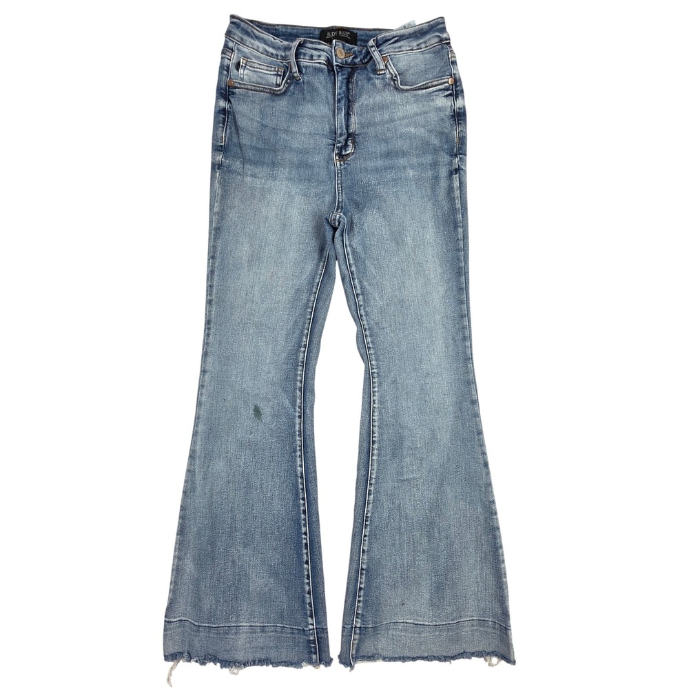 Judy Blue High Rise Flare Jeans Medium Wash Raw Hem Size 9/29 0425
